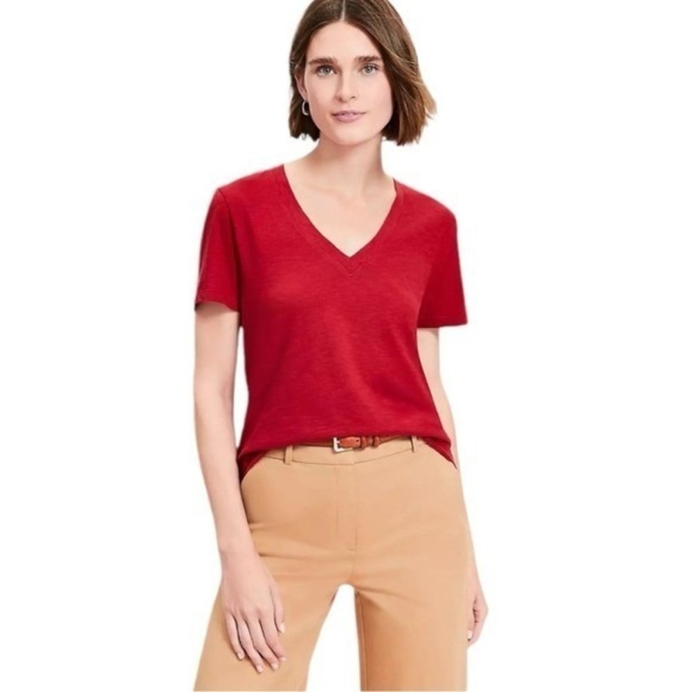LOFT V-Neck T-Shirt Red Short Sleeve Casual Basic‎ Tee Size M